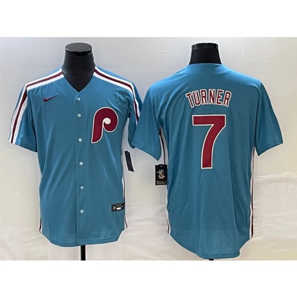 Mens Youths Kids Womens Trea Turner Blue Stitched Jersey